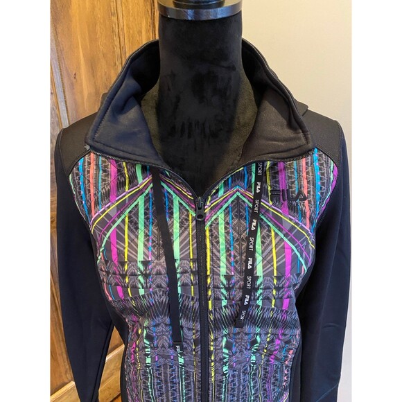 Fila Sport Womens Hoodie Size Large Black Zippered Sporty w/ Tie Athletic-wear - Picture 4 of 12